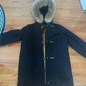 Dana Buchman Black Coat with Faux Fur Trim